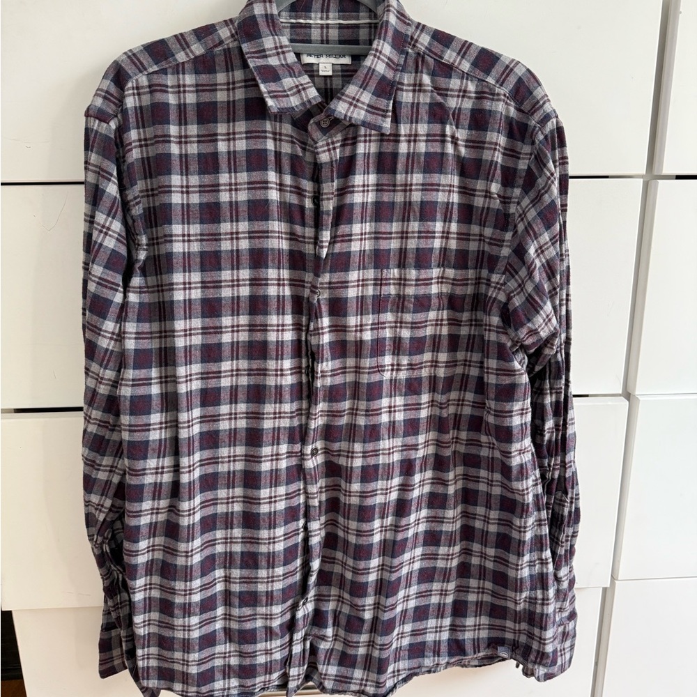 Plaid Men's Peter Millar Shirt - Purple and White Flannel